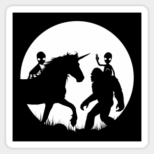 Alien Riding Unicorn Funny Sasquatch Aliens Sticker